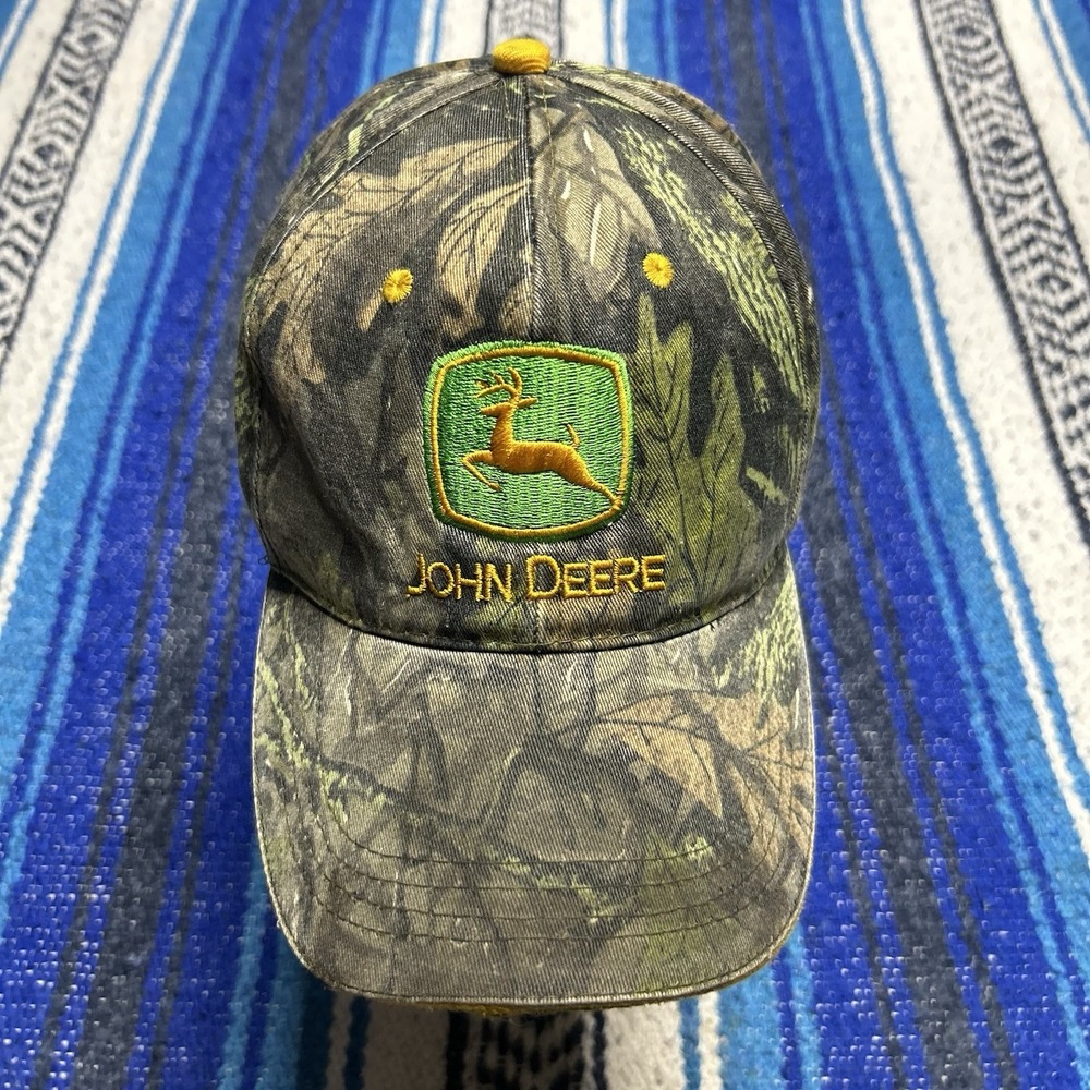 John Deere Camo Hat Embroidered Logo Adjustable Strapback Hunting Cap